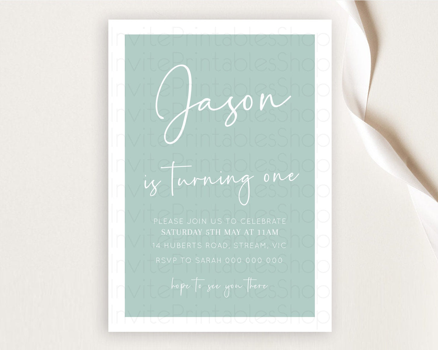 Green Birthday Invitation Plain Green Invitation Minimalist Invitation Pastel Green Invitation Modern Invite 2nd 1st First Birthday D10736