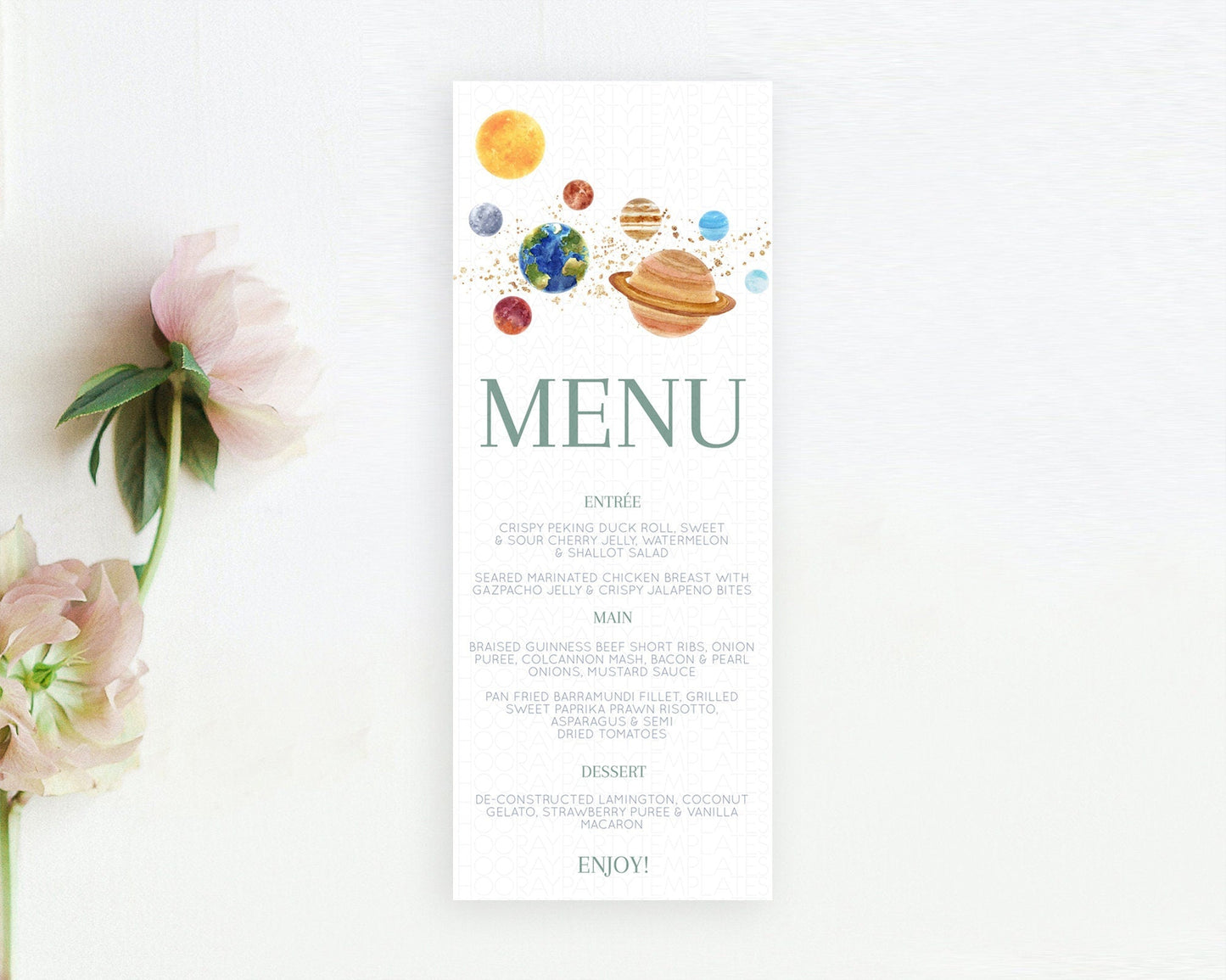 Space Menu Space Menu Template First Trip Around the Sun Table Decor Planets Solar System ONE year Food Menu Dinner Dessert Menu D10598