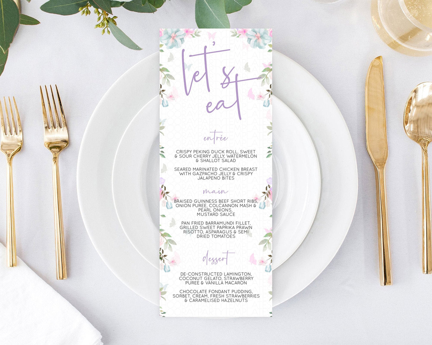 Secret Garden Menu Wildflower Menu Template Pastel Flower Garden Table Decor Boho Floral Dinner Dessert Floral Party Food Menu D10494