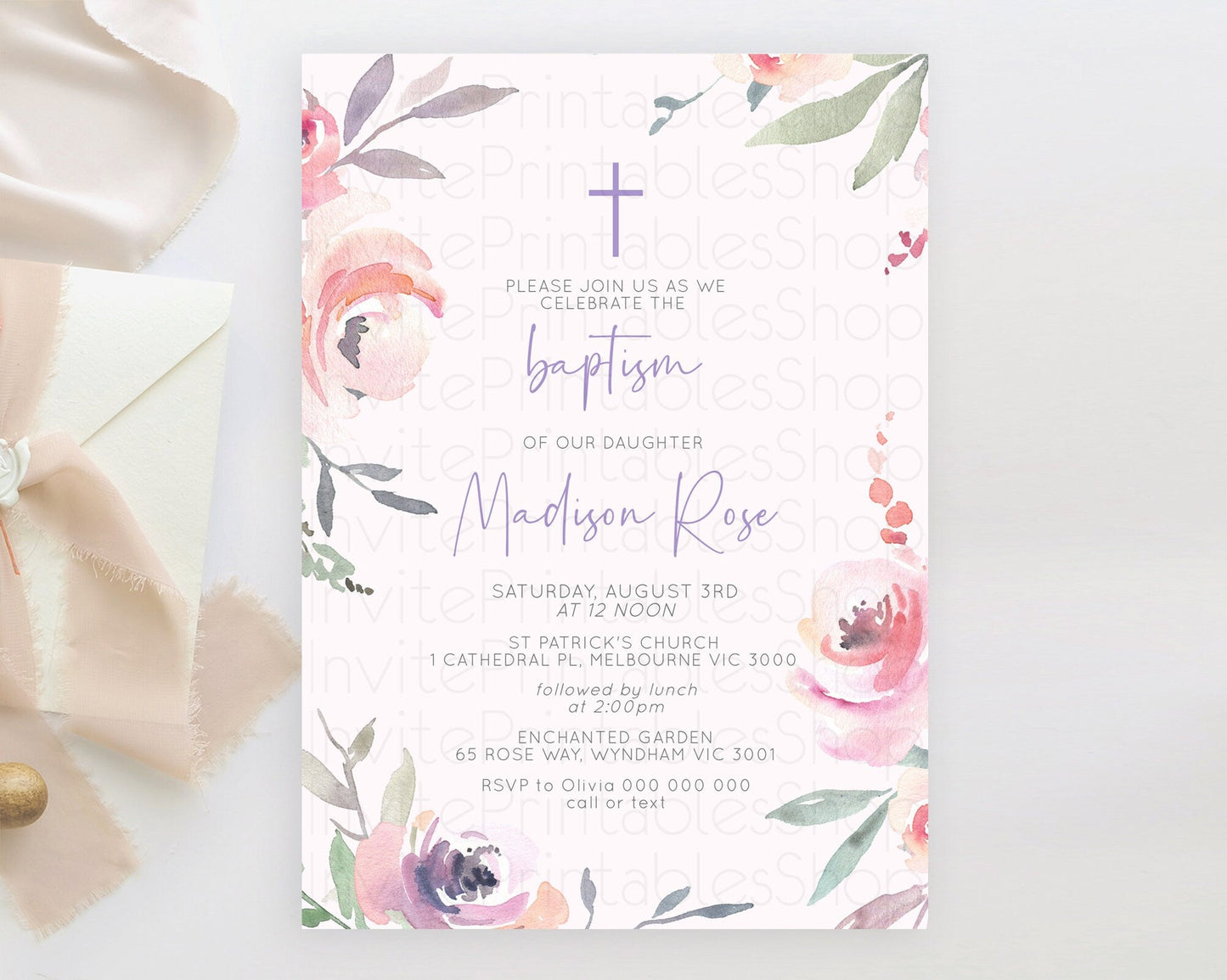 Secret Garden Baptism Invitation Wildflower Baptism Birthday Invite Pastel Flowers Christening Invite Enchanted Garden Boho Floral D10198