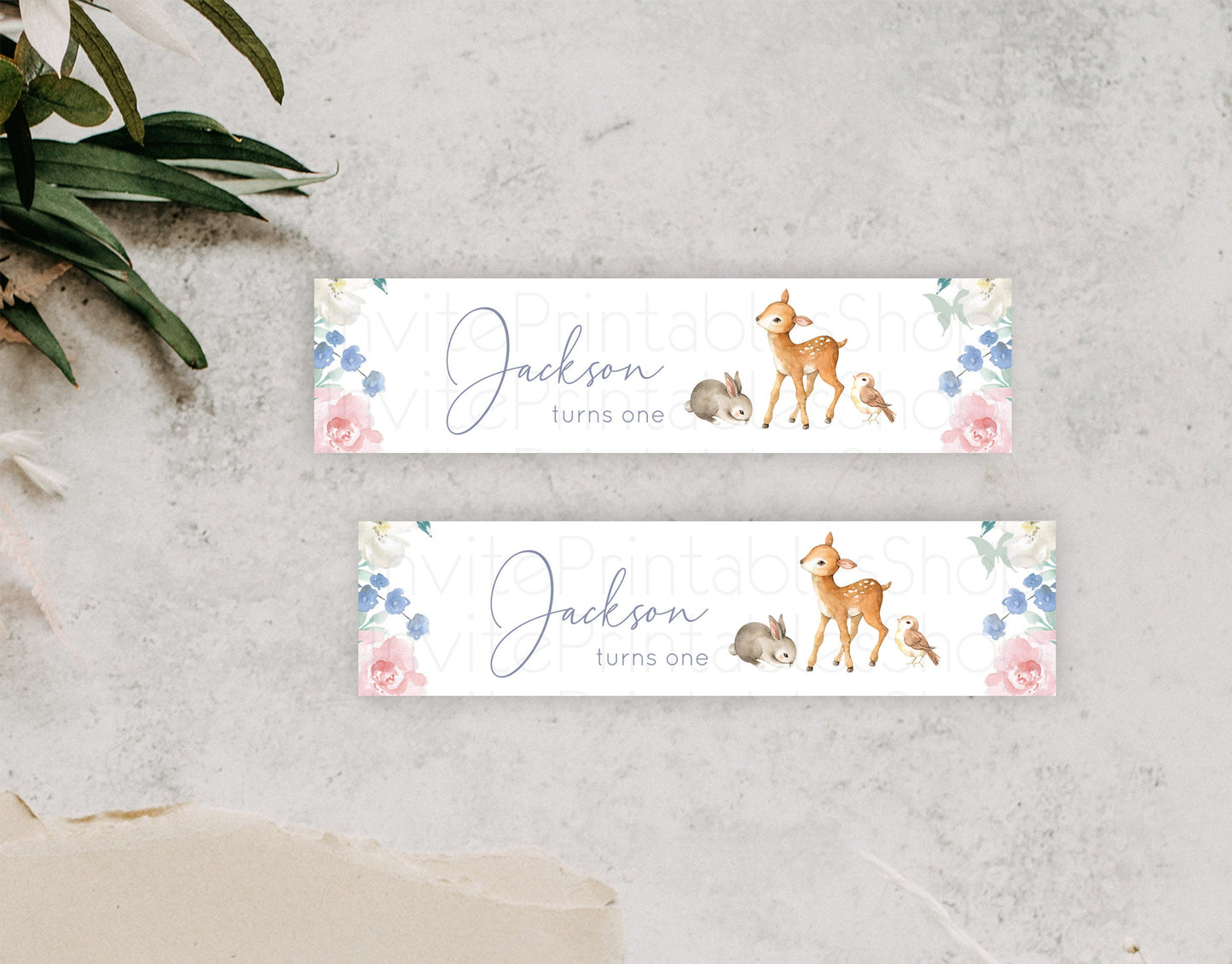 Fawn Deer Water Label Template Pastel Floral Deer Enchanted Forest Butterfly Party Decor Birthday Baptism Baby Shower Bridal Shower D10930