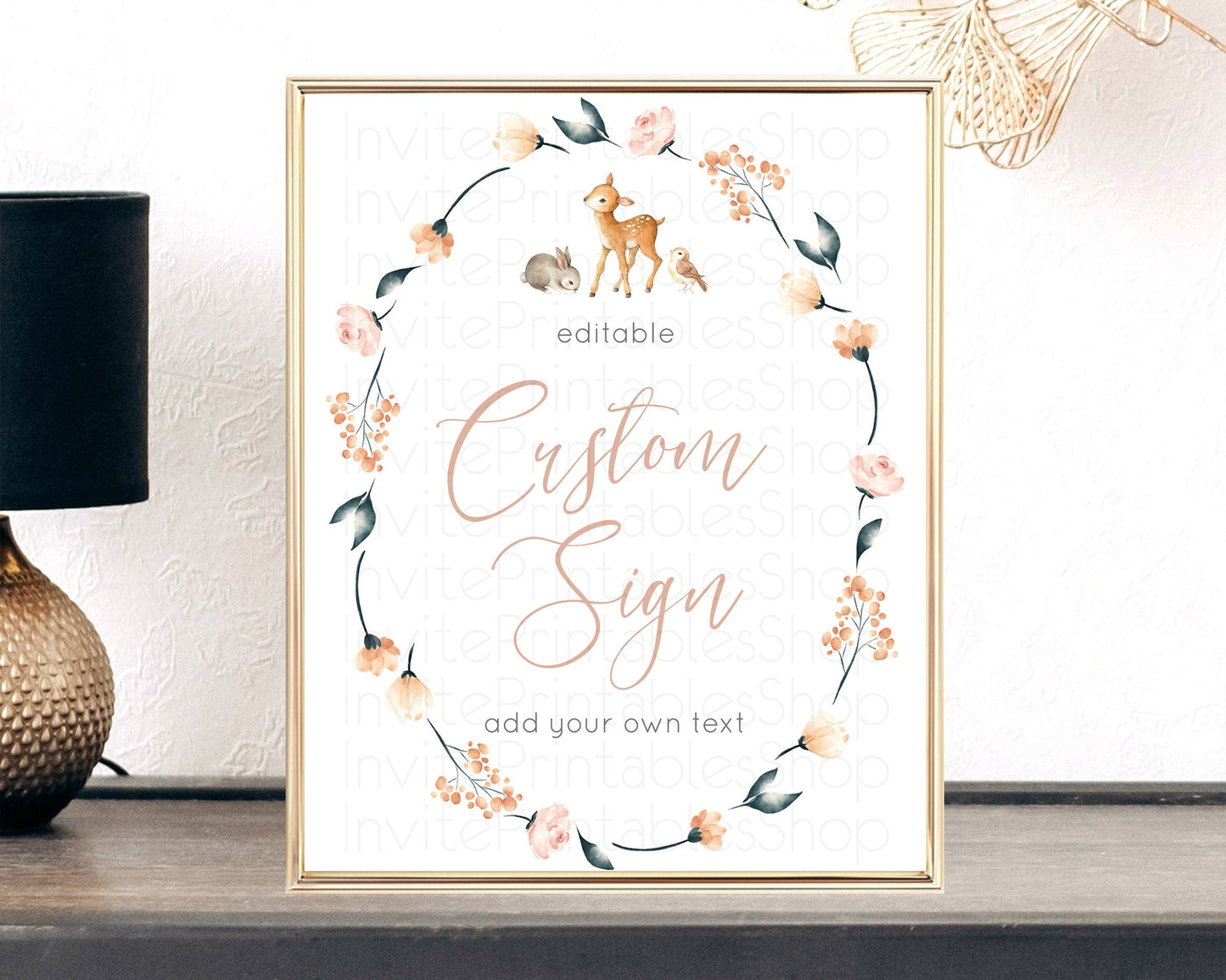 Fawn Deer Sign Pastel Floral Deer Table Sign Decor Enchanted Forest Butterfly Party 1st Birthday Baptism Baby Shower Bridal Shower D10241