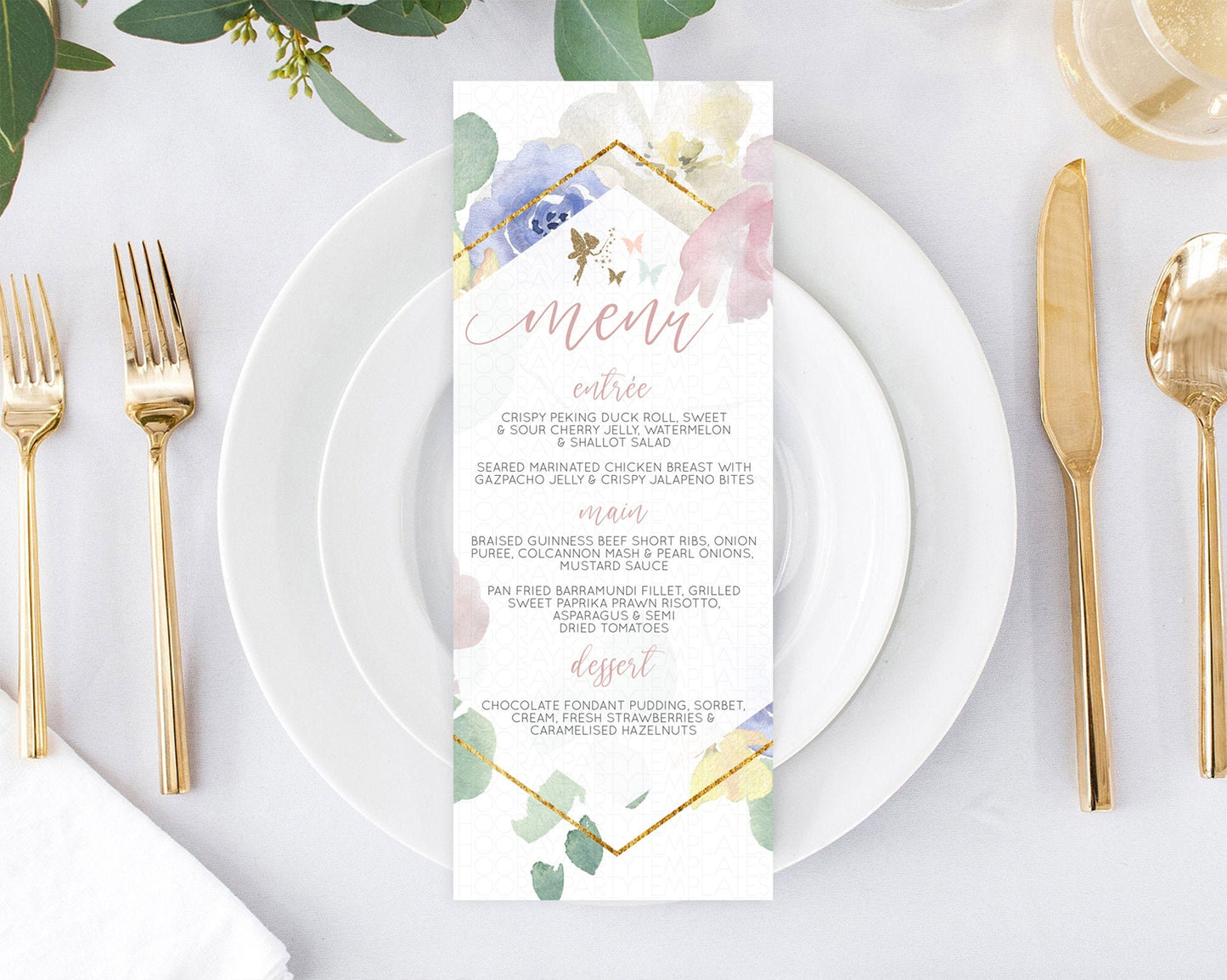 Editable Fairy Menu Fairy Menu Template Enchanted Garden Pastel Floral Butte