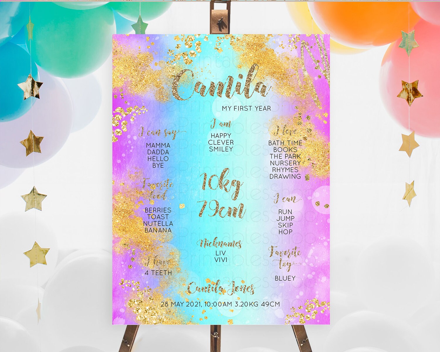 Editable Pastel First Birthday Milestone Board Pastel Rainbow Milestone Post