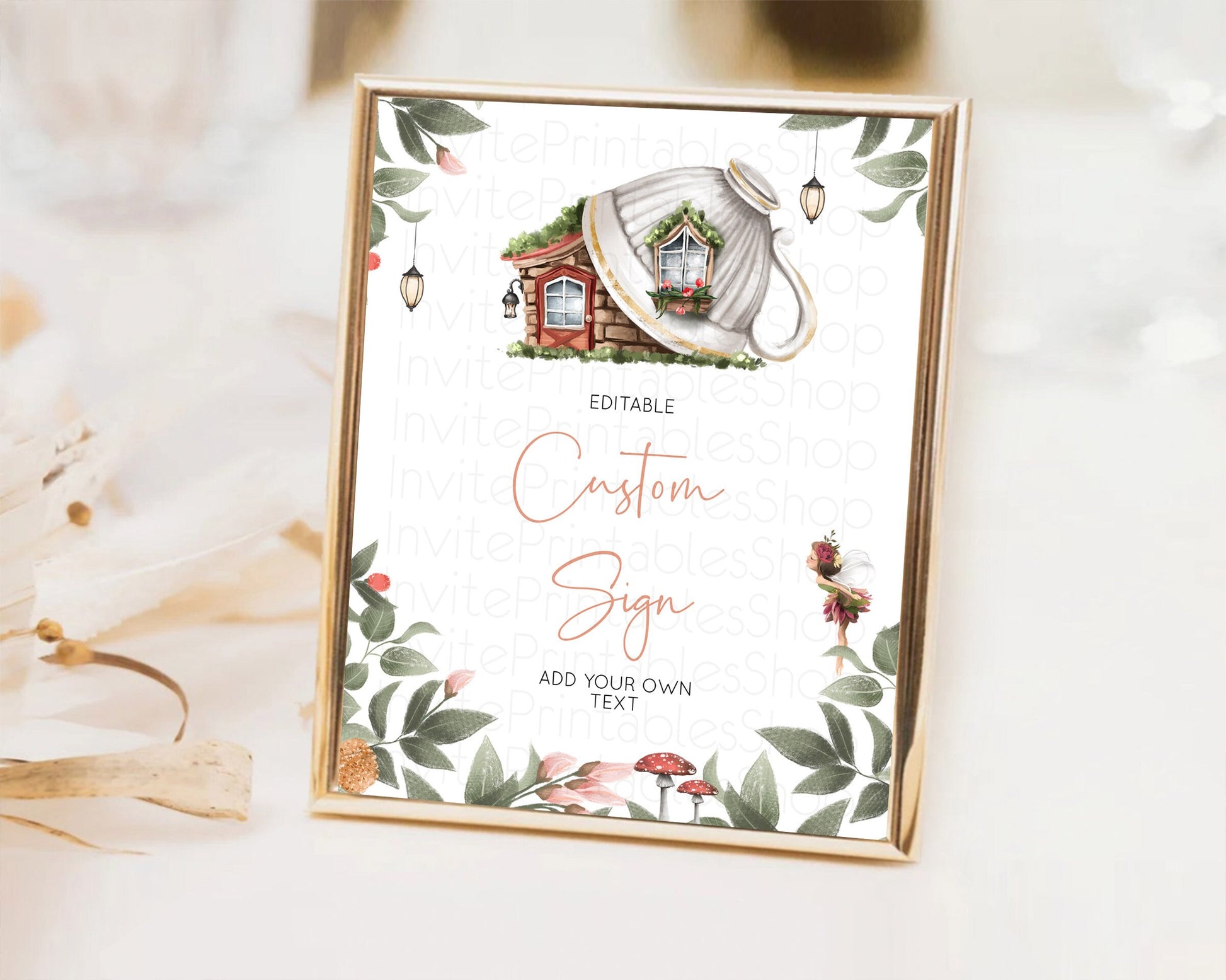 Editable Fairy Sign Enchanted Garden Table Sign Decor Pastel Floral Butterfl