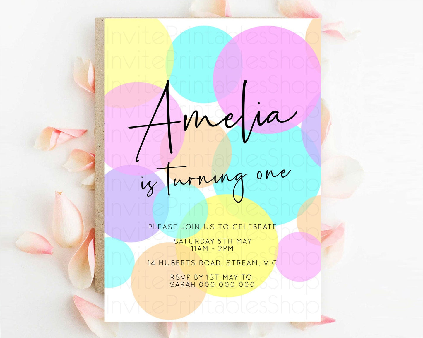 Pastel Birthday Invitation Pastel Confetti Birthday Invitation Bubbles Invitation Colorful Rainbow Confetti 2nd 1st First Birthday D10406