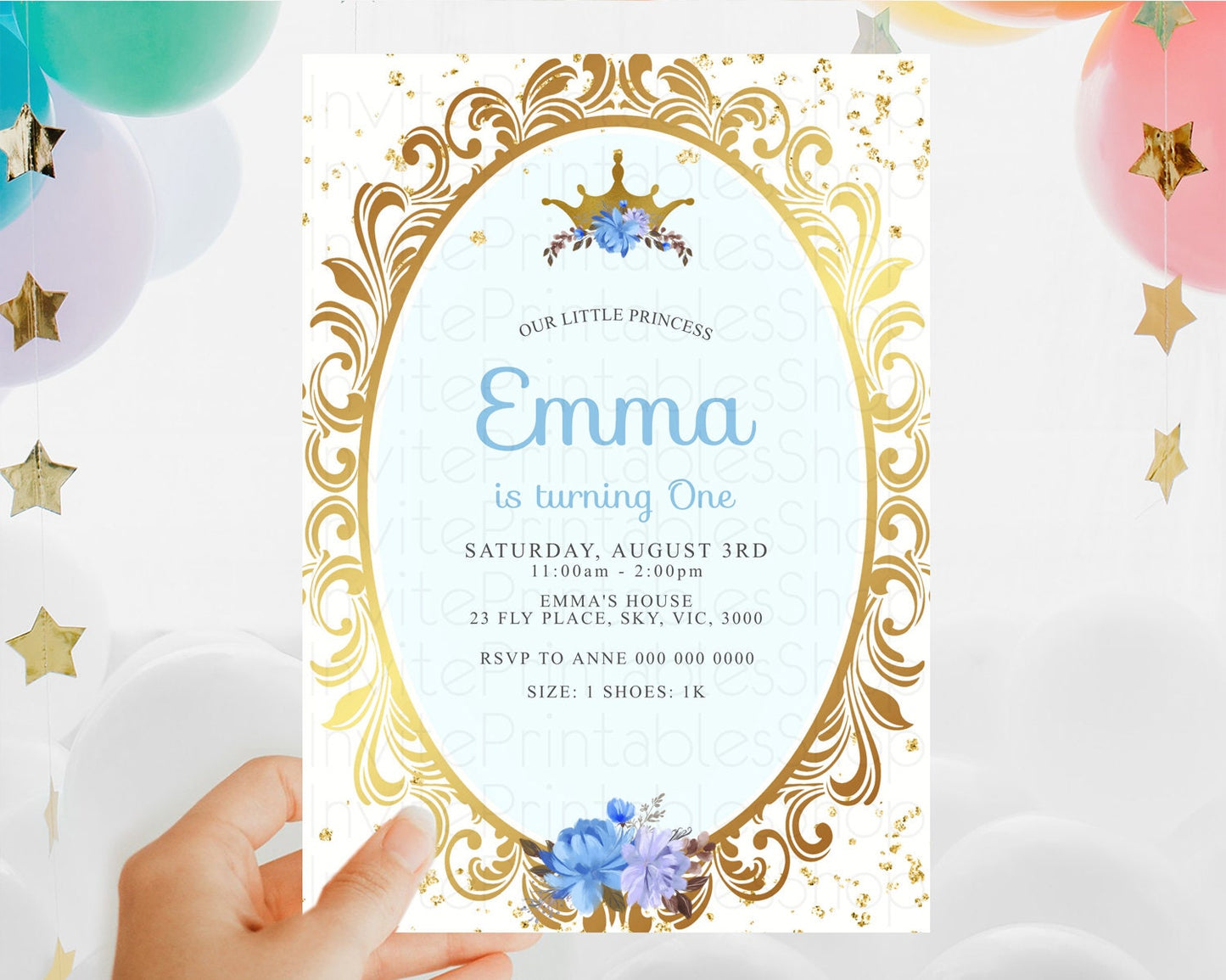 Princess Birthday Invitation Castle Invitation Royal Birthday Fairy Tale Enchanted Mirror Pastel Floral Garden 1st First Birthday D10136