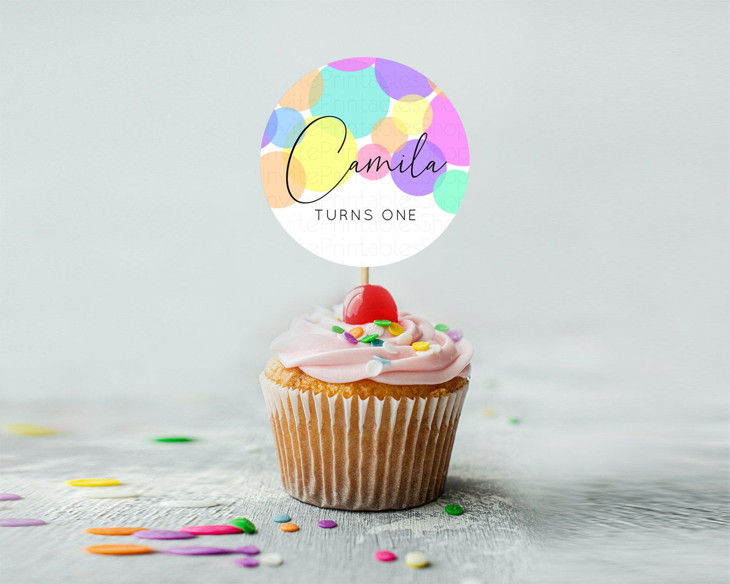 Pastel Cupcake Toppers Pastel Confetti Cupcake Topper Bubbles Sprinkles Colorful Rainbow Confetti Cupcake First Birthday Party Decor D10888