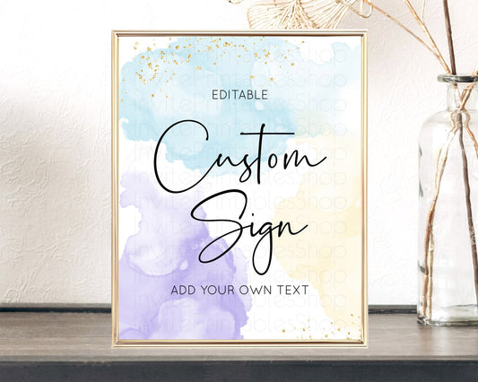 Editable Pastel Sign Ombre Table Sign Decor Pastel Ombre Rainbow Watercolor
