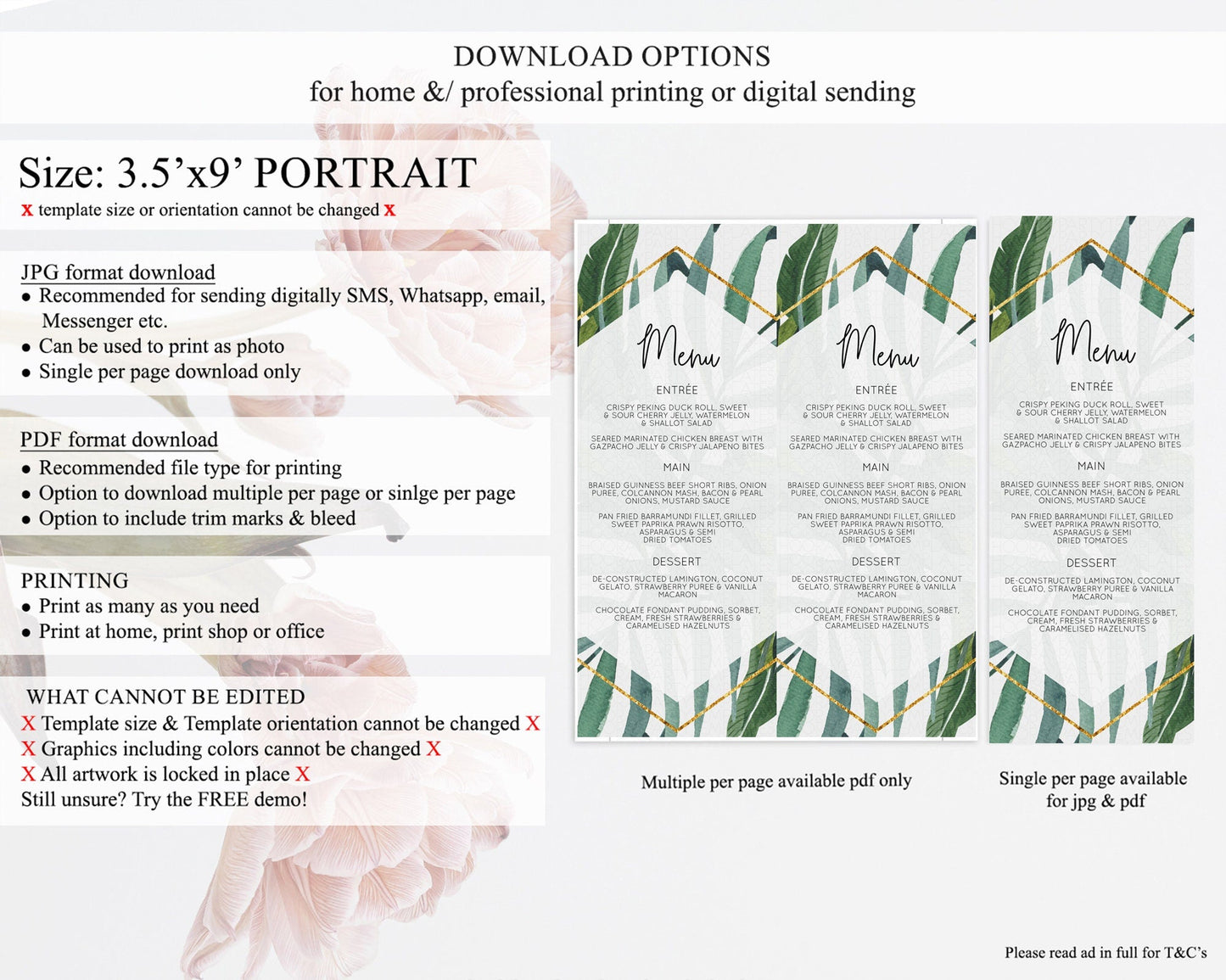 Tropical Menu Template Tropical Menu Palm Leaf Fern Table Decor Frangipani Floral White Orchid Dinner Dessert Menu Party Food Menu D11045