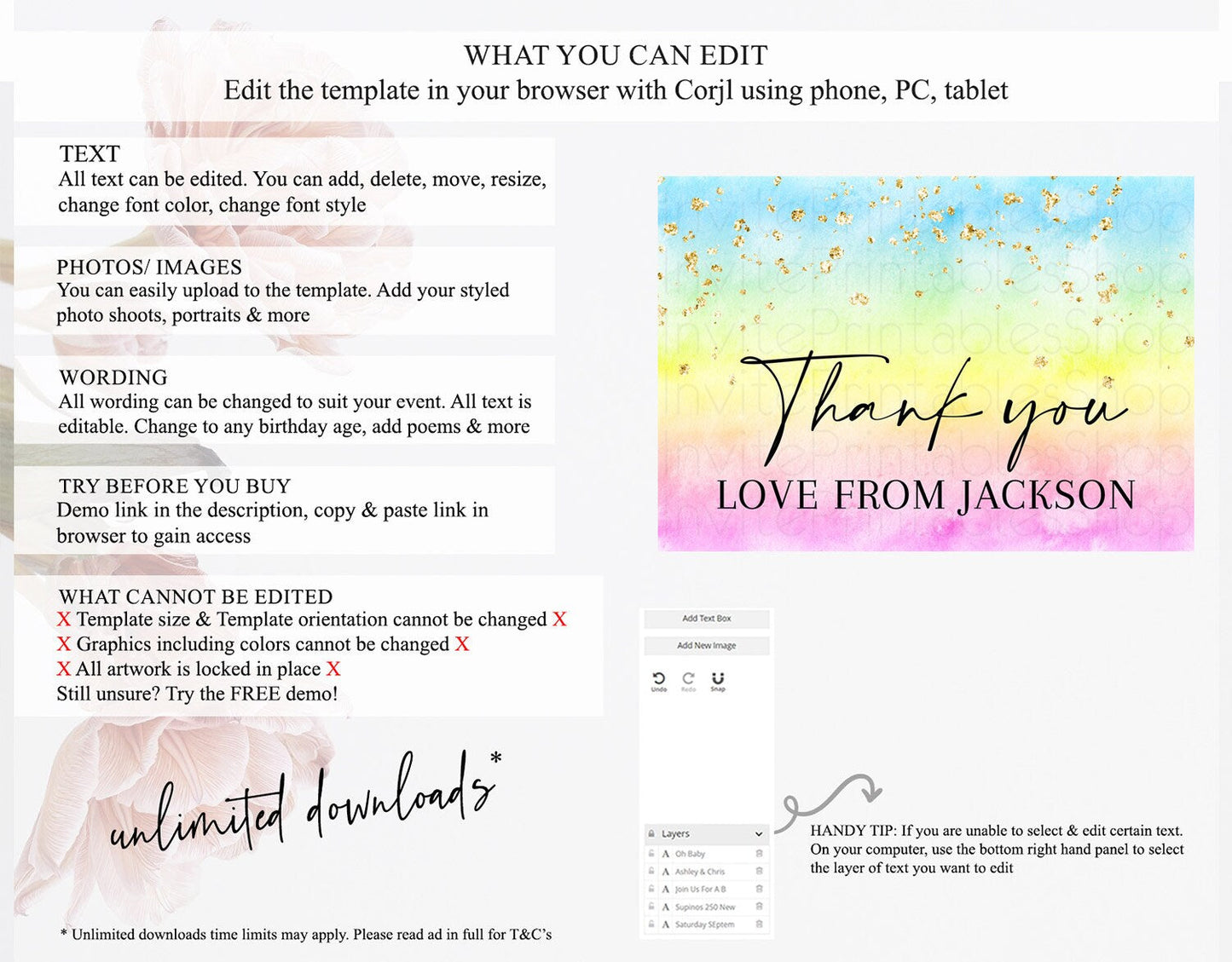 Pastel Thank You Rainbow Thank You Card Colorful Pastel Birthday Thank You Card Confetti Watercolor Pastel Teacher Thank You Cards D10483