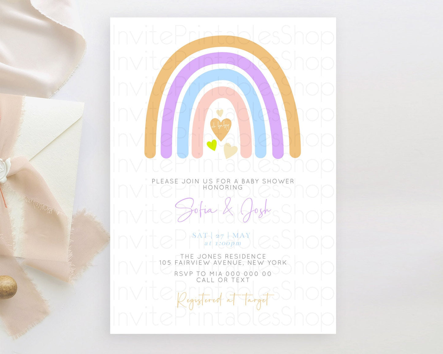 Pastel Rainbow Baby Shower Invitation Pastel Rainbow Invitation Rainbow Baby Invitation Pastel Invitation Boho Rainbow Invitation D10238
