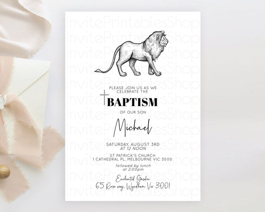 Editable Lion Baptism Invitation Lion Baptism 1st Birthday Invitation Modern