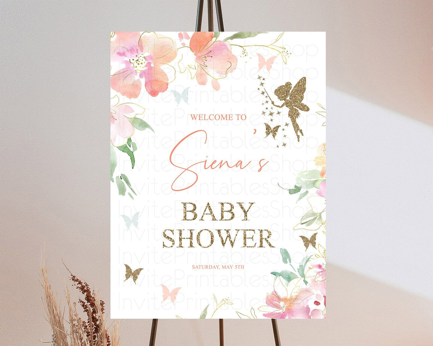 Fairy Baby Shower Welcome Sign Fairy Welcome Board Enchanted Garden Pastel Floral Butterfly Decor Secret Garden Fairy Welcome Sign D10934