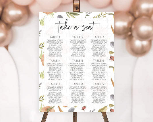Editable Pumpkin Seating Sign Pear Pumpkin Plum Seating Chart Watercolor Lad