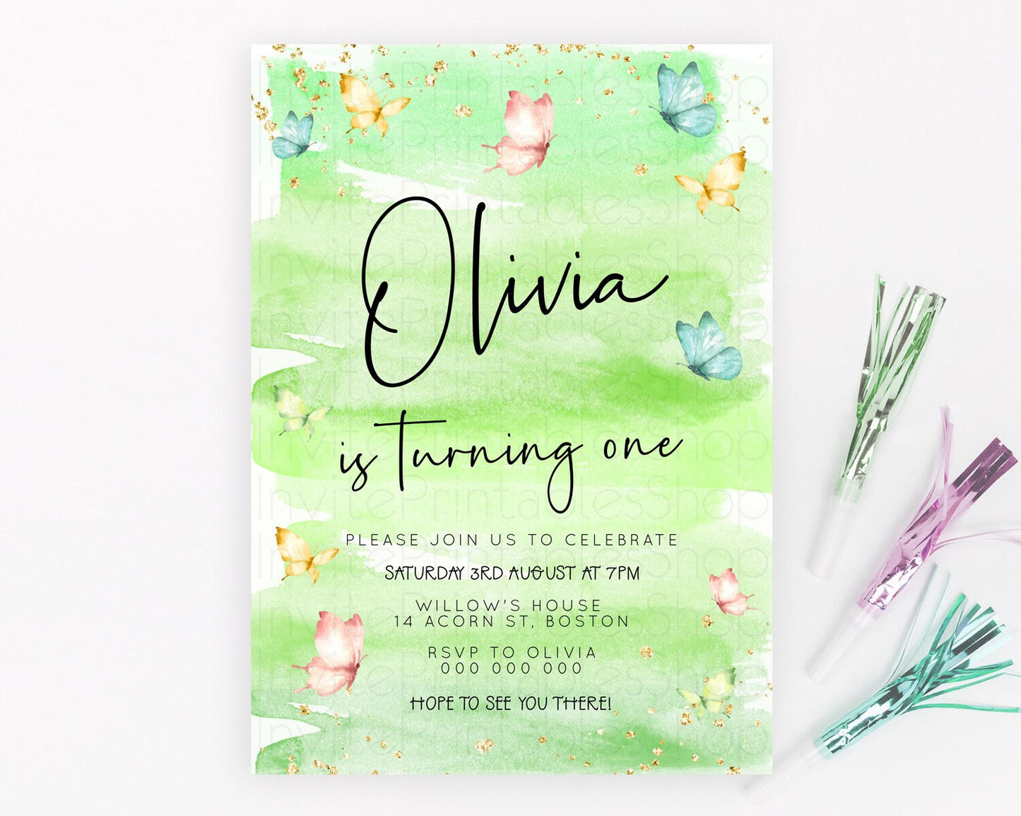 Pastel Butterfly Birthday Invitation Butterfly Birthday Invitation Whimsical Butterfly Enchanted Garden 1st 2nd Birthday Invitation D23187