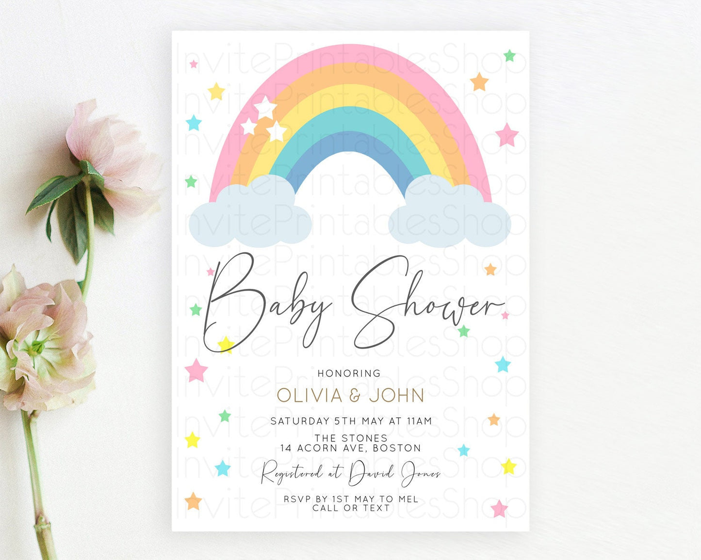 Pastel Rainbow Baby Shower Invitation Pastel Rainbow Invitation Rainbow Baby Invitation Pastel Invitation Boho Rainbow Invitation D11023