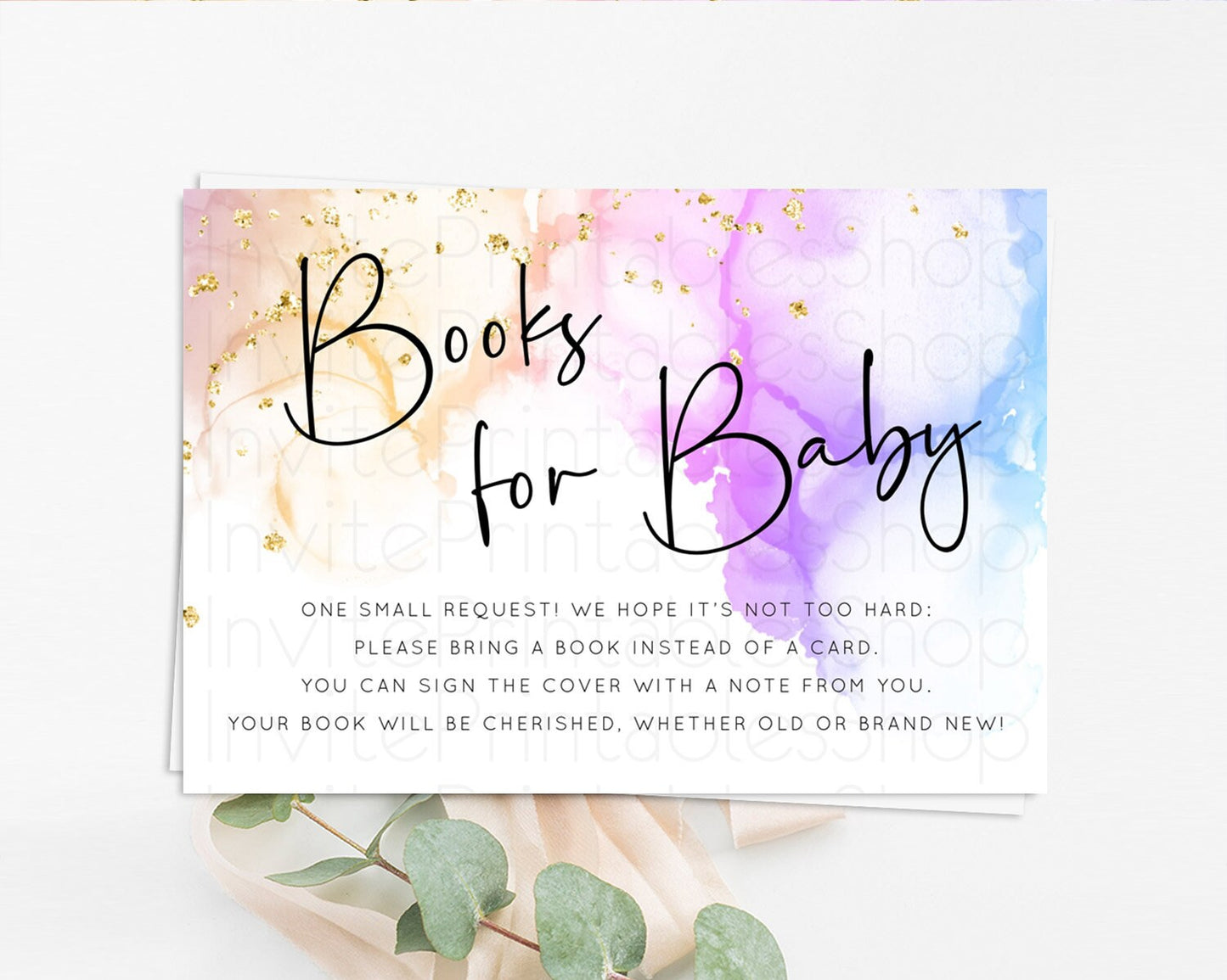 Pastel Books For Baby Card Pastel Rainbow Book Insert Colorful Ombre Watercolor Book Card Confetti Glitter Baby Book Poem Request D10180