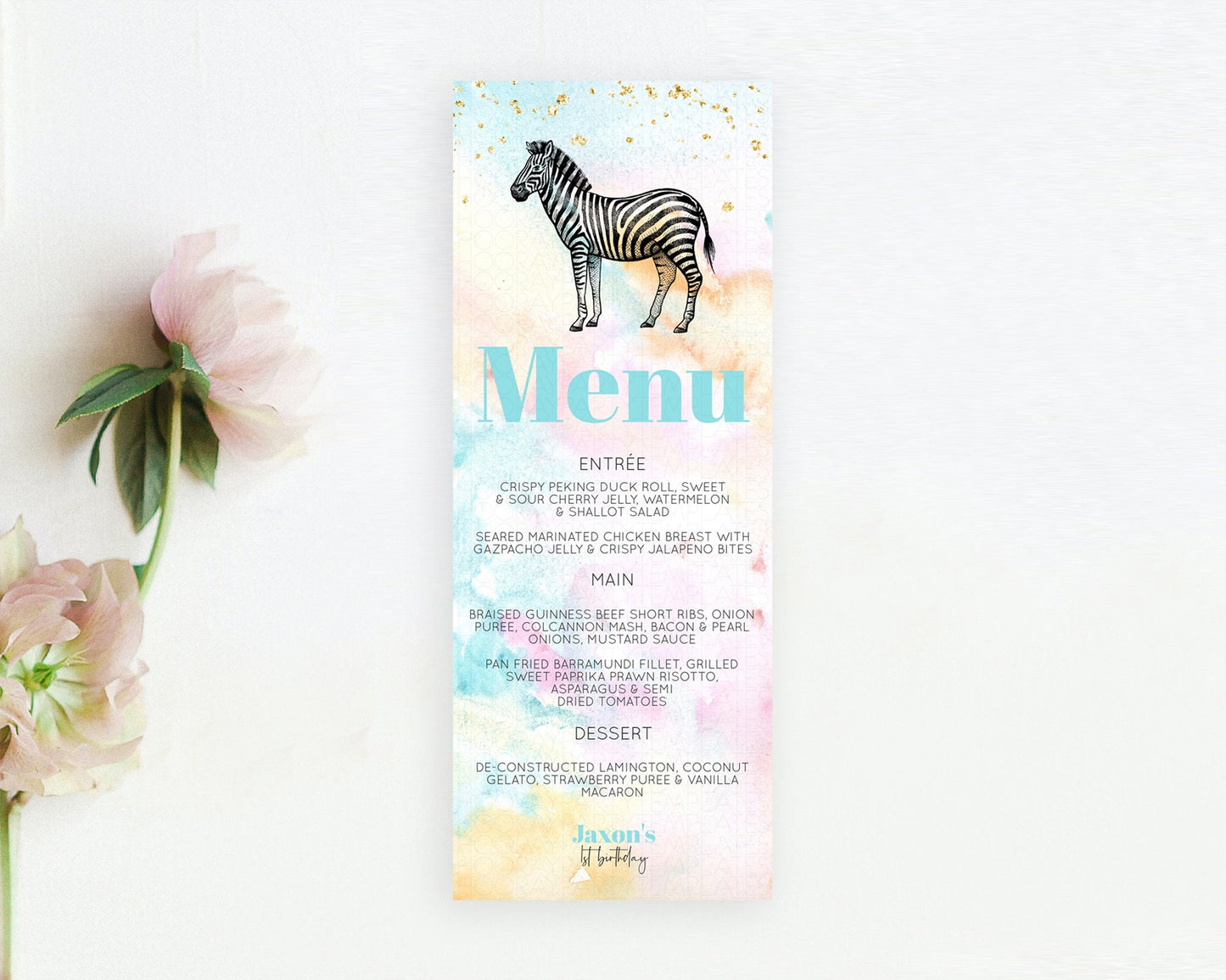 Pastel Zebra Menu Rainbow Zebra Menu Template Colorful Rainbow Table Decor Pastel Dinner Dessert Menu Zebra Party Food Menu D10281