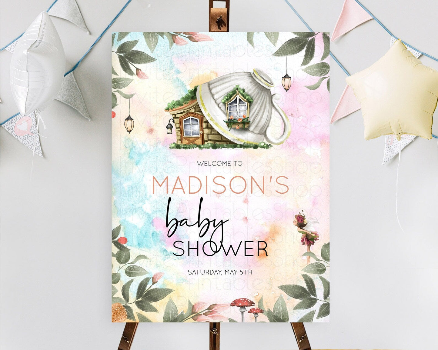 Fairy Baby Shower Welcome Sign Fairy Welcome Board Enchanted Garden Pastel Floral Butterfly Decor Secret Garden Fairy Welcome Sign D10555