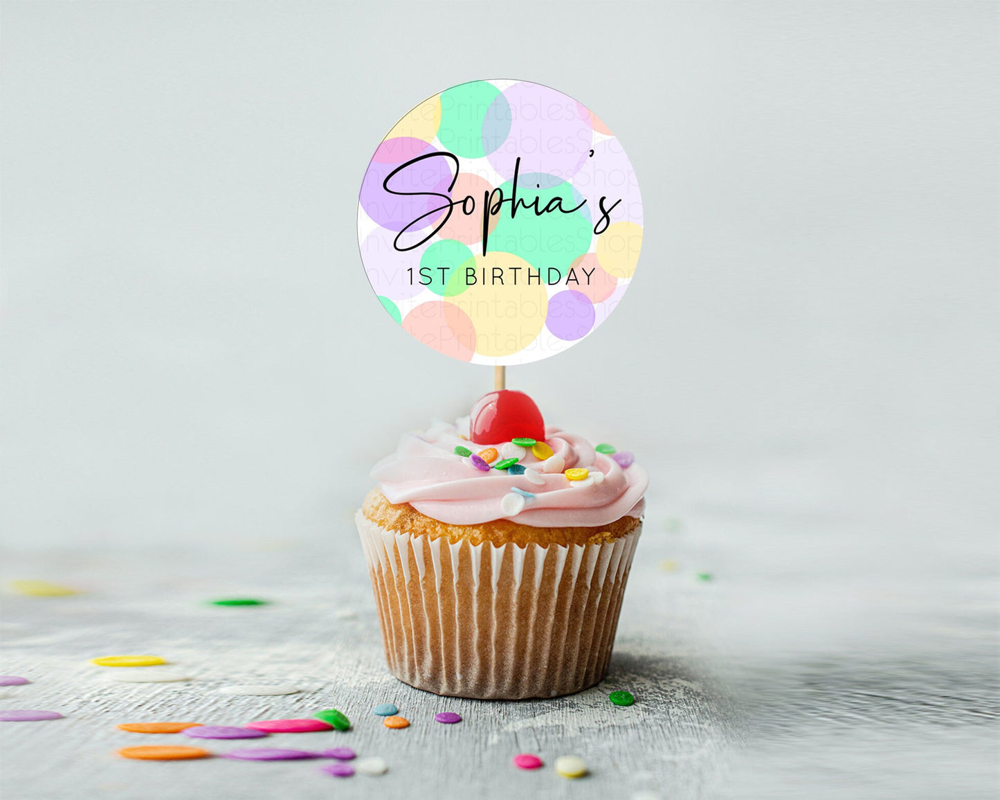 Editable Pastel Cupcake Toppers Pastel Confetti Cupcake Topper Bubbles Sprin