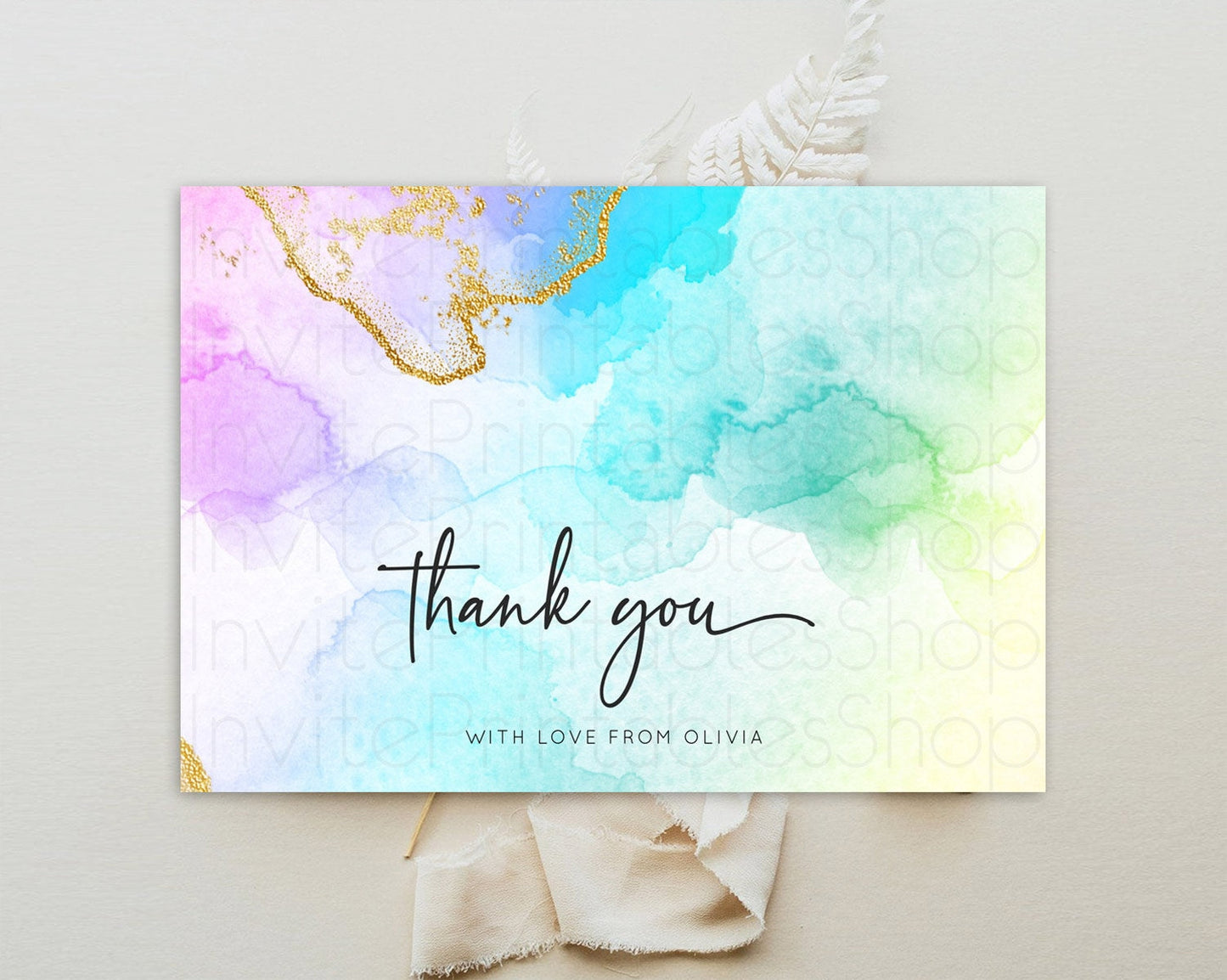 Pastel Thank You Rainbow Thank You Card Colorful Pastel Birthday Thank You Card Confetti Watercolor Pastel Teacher Thank You Cards D10390