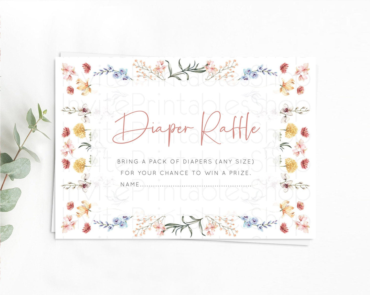 Secret Garden Diaper Raffle Card Boho Wildflower Diaper Raffle Insert Pastel Flower Garden Baby Shower Card Flower Raffle Game D10682