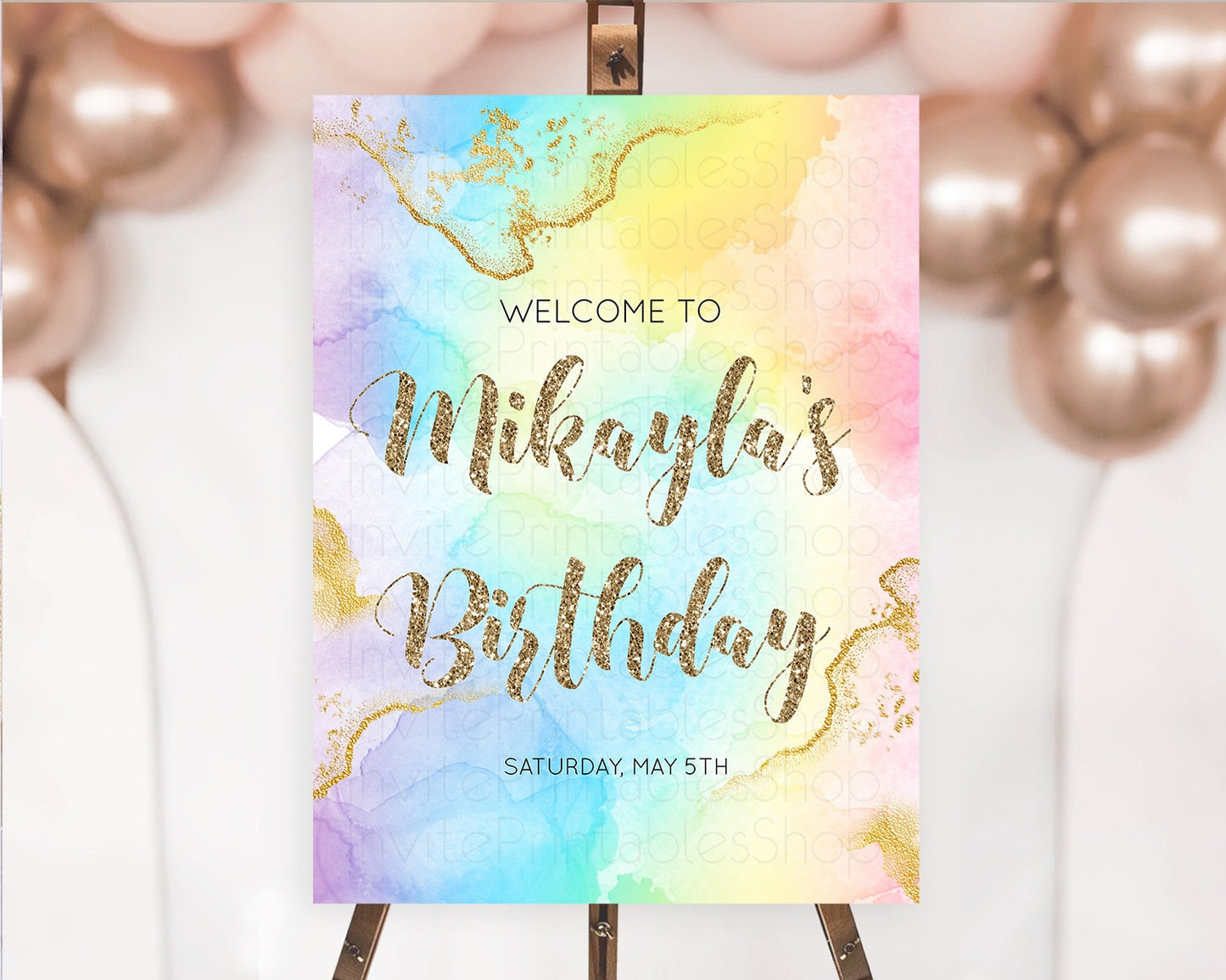 Pastel Welcome Sign Pastel Rainbow Welcome Sign Colorful Rainbow Confetti Watercolor Glitter Pastel First Birthday Welcome Sign D10589