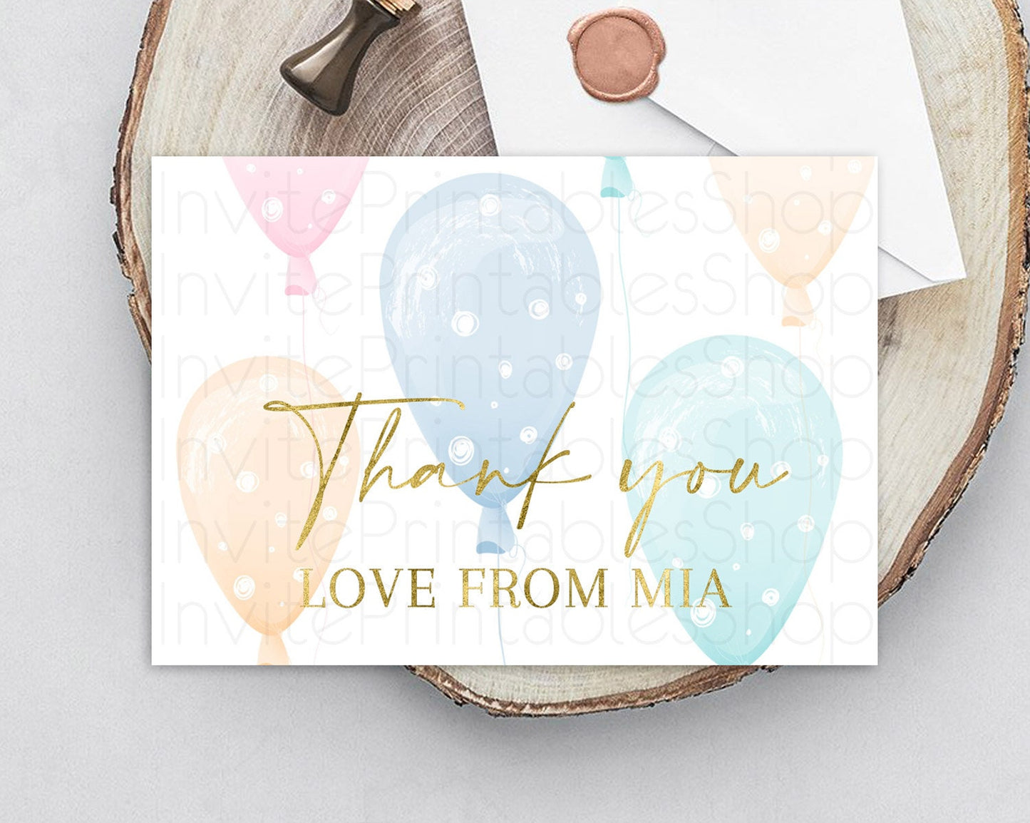 Pastel Balloons Thank You Colorful Balloon Thank You Card Rainbow Balloon Birthday Thank You Card Confetti Teacher Thank You Cards D10182