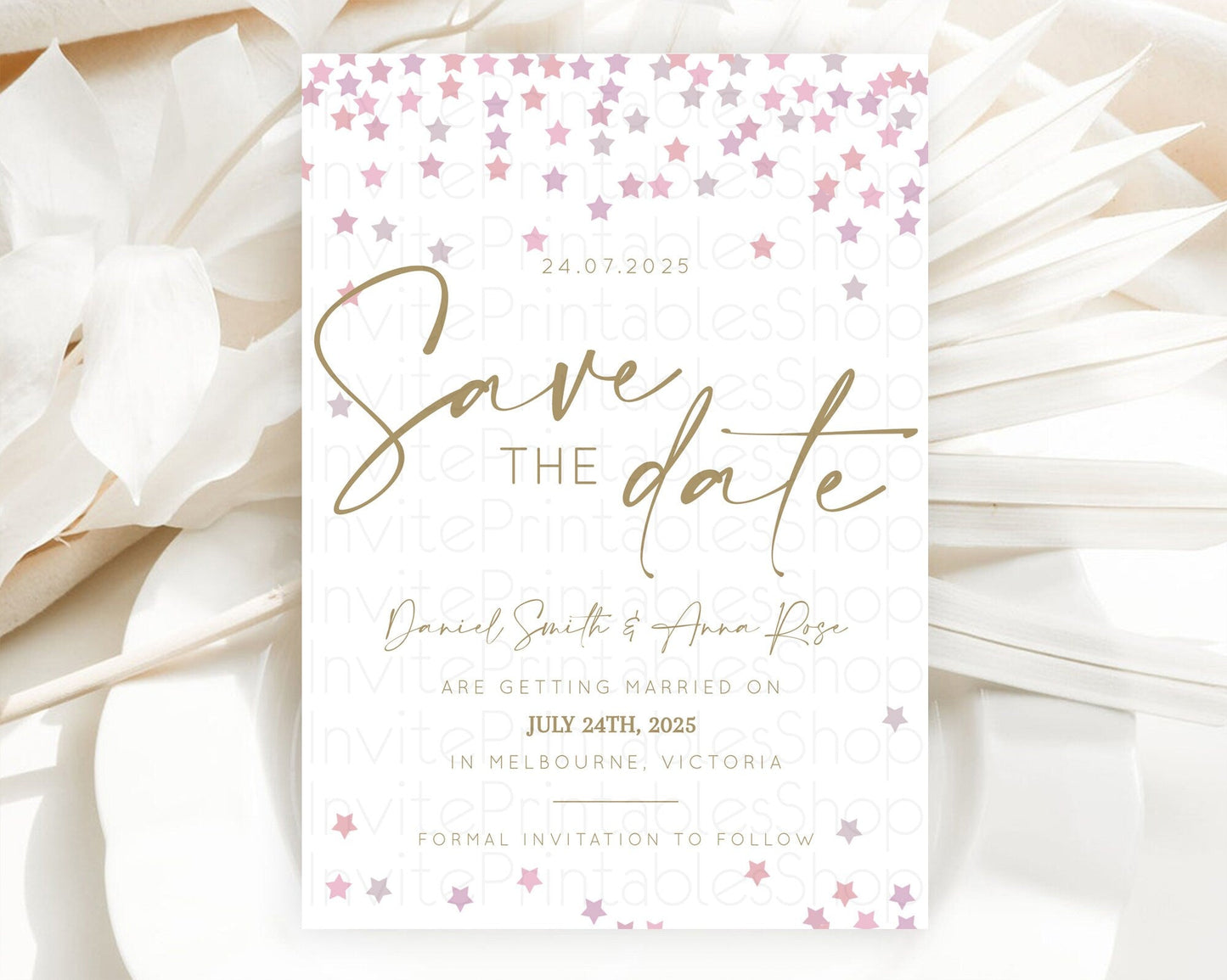 Twinkle Stars Save The Date Template Pastel Twinkle Little Star Party Shooting Star Confetti Sprinkles Birthday Baptism Baby Shower D10344