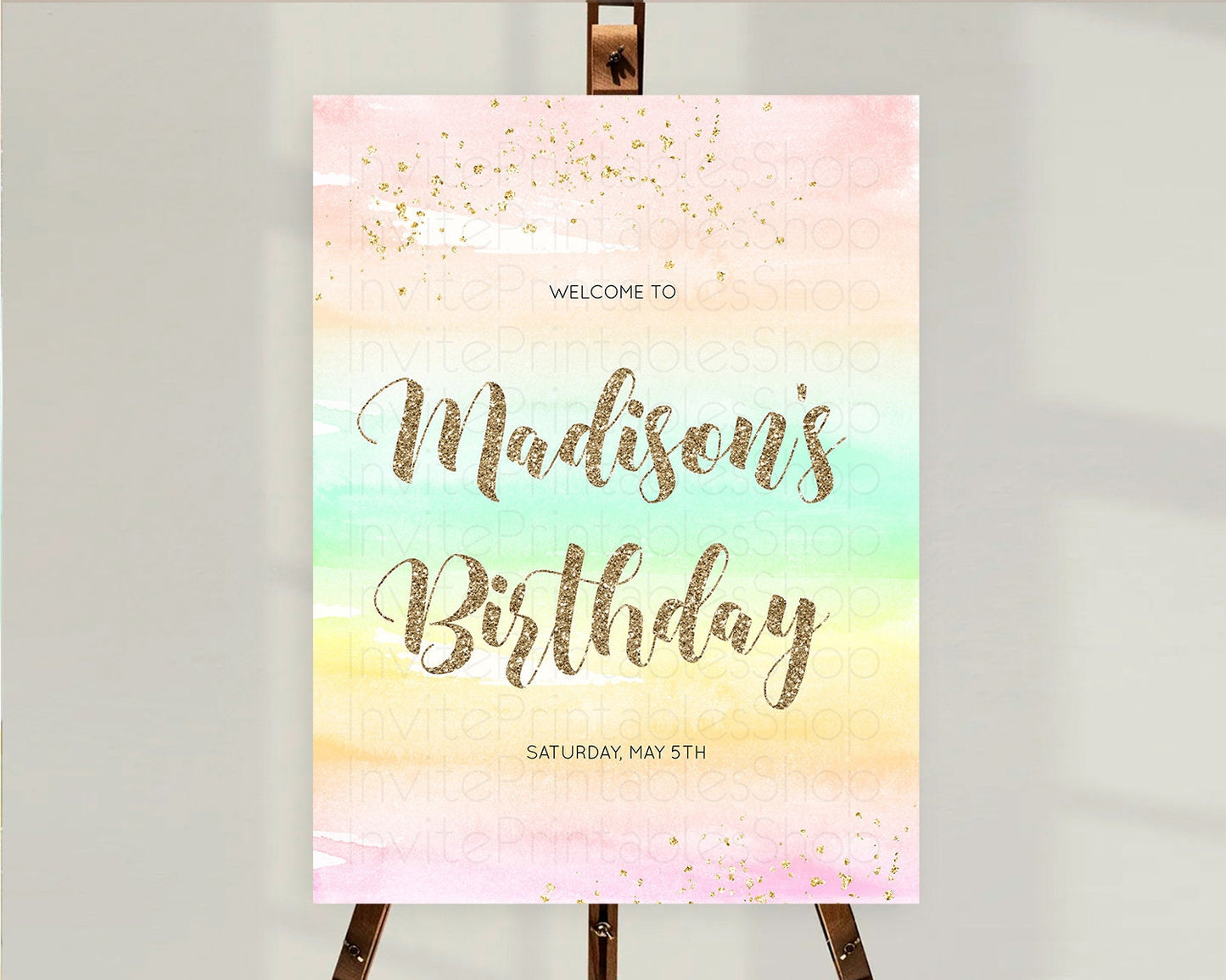 Pastel Welcome Sign Pastel Rainbow Welcome Sign Colorful Rainbow Confetti Watercolor Glitter Pastel First Birthday Welcome Sign D10592