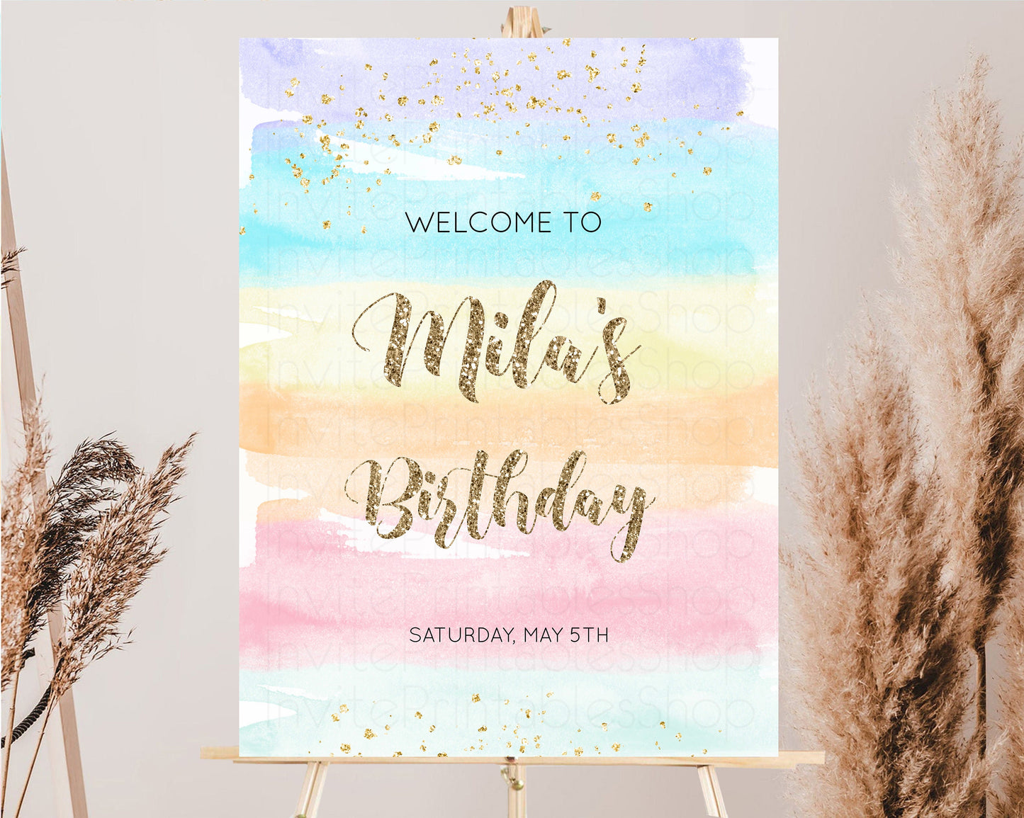 Rainbow Welcome Sign Pastel Welcome Sign Pastel Ombre 1st Birthday Sign Colorful Watercolor Glitter Sprinkles Welcome Birthday Board 525