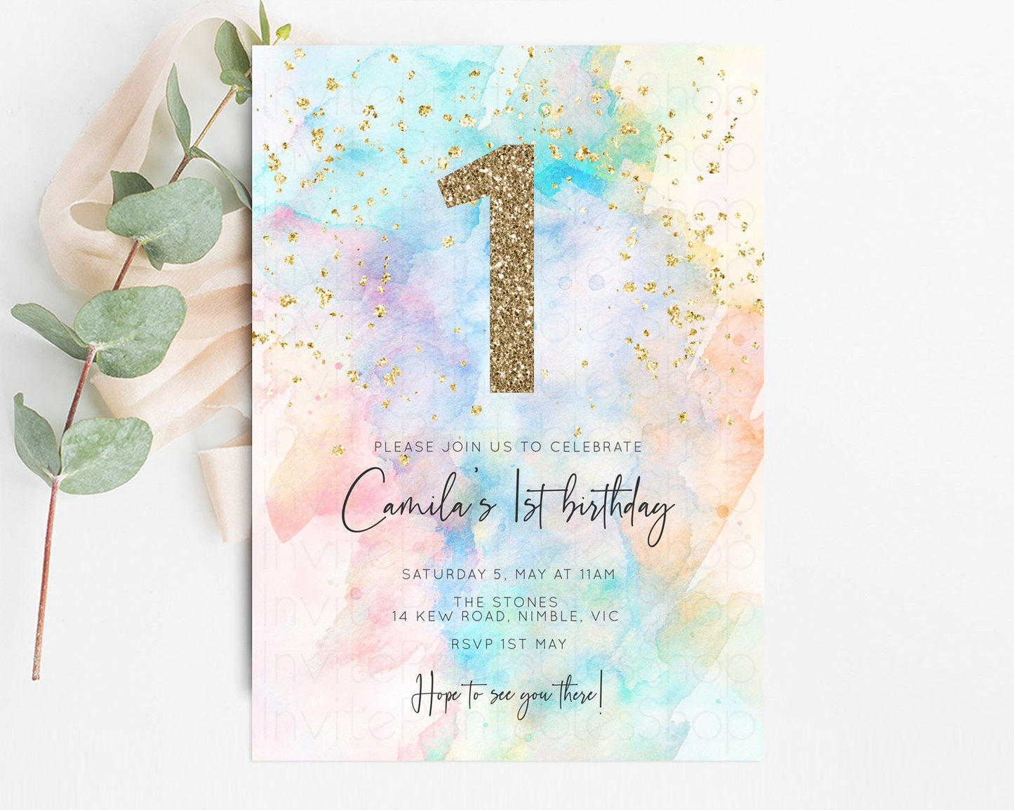 Rainbow Birthday Invitation Pastel Birthday Invite Ombre Colorful Invite Splash Watercolor Invite Glitter Sprinkle Invite 1st 2nd 3rd 276v3