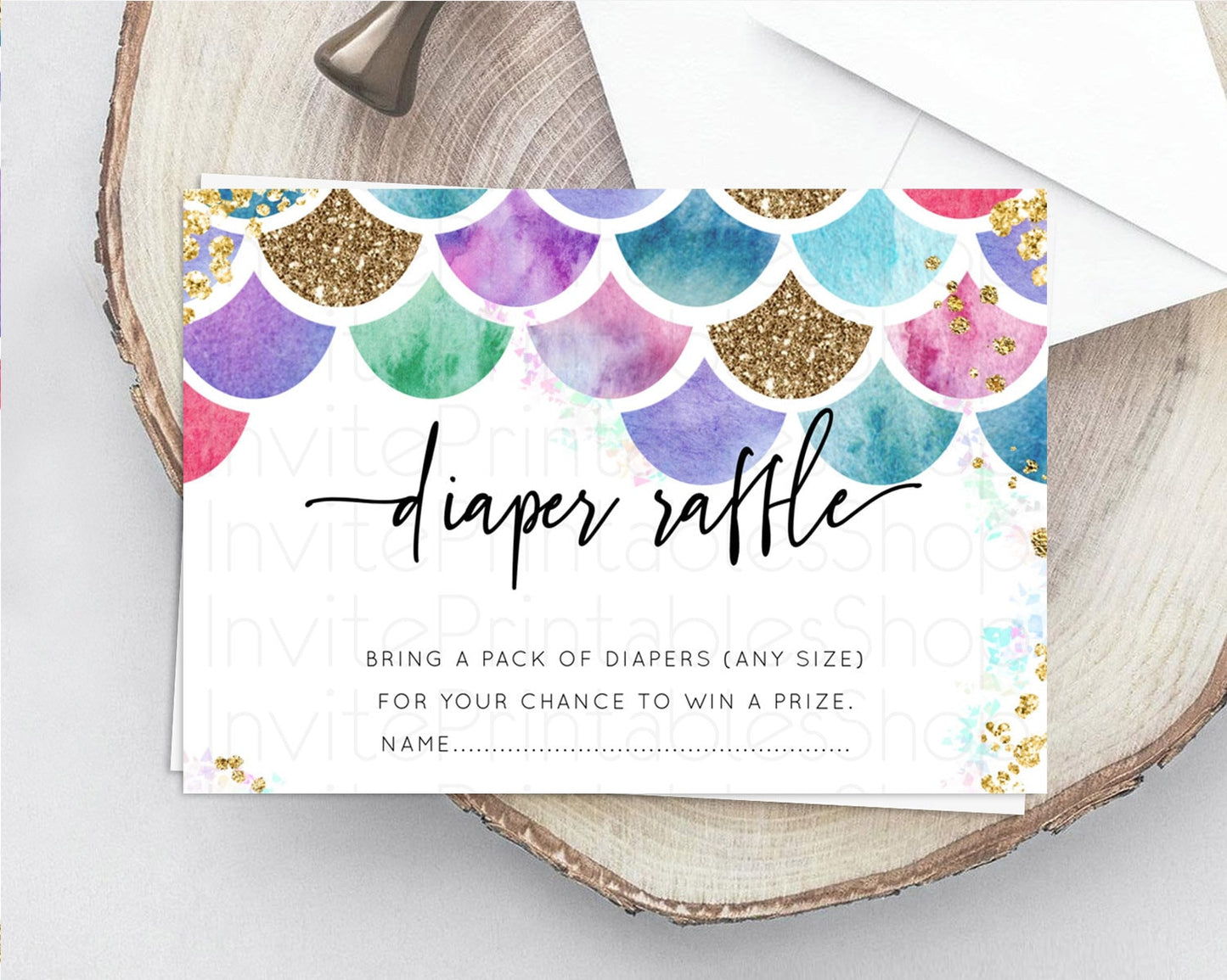 Rainbow Fish Diaper Raffle Card Rainbow Fish Diaper Insert Watercolor Mermaid Diaper Ticket Pastel Under Sea Pastel Raffle Game D10581