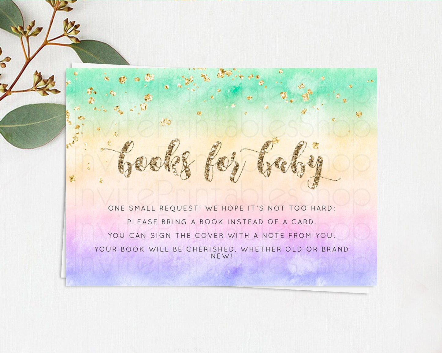 Pastel Books For Baby Card Pastel Rainbow Book Insert Colorful Ombre Watercolor Book Card Confetti Glitter Baby Book Poem Request D10478