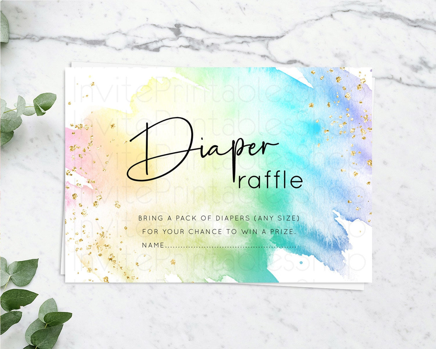 Pastel Diaper Raffle Card Pastel Rainbow Diaper Raffle Insert Colorful Ombre Watercolor Diaper Ticket Confetti Glitter Raffle Game D10279