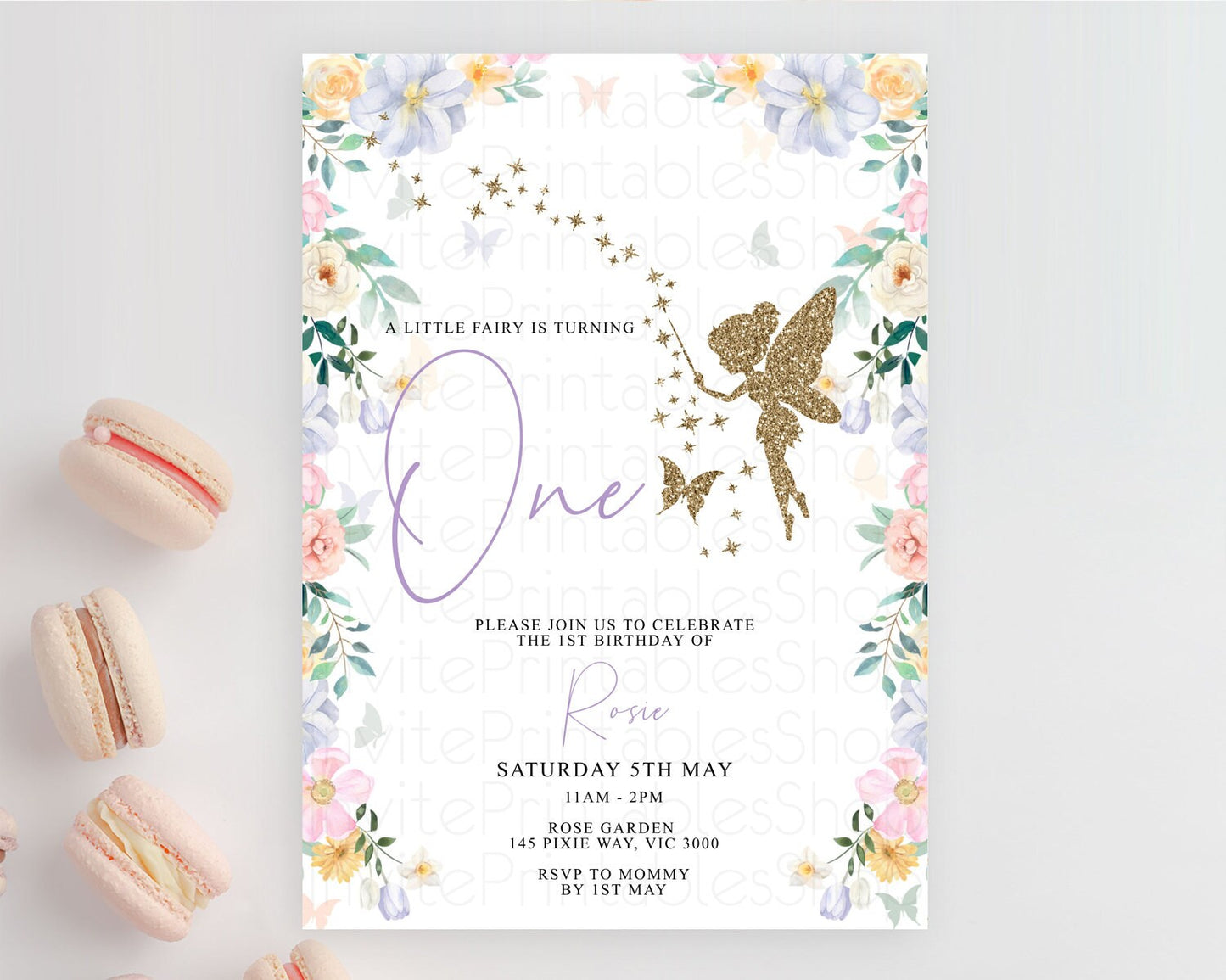 Fairy Birthday Invitation Fairy Invites Fairy Tea Party Fairy Garden Birthday Secret Garden Enchanted Garden Pastel Floral Butterfly D10474