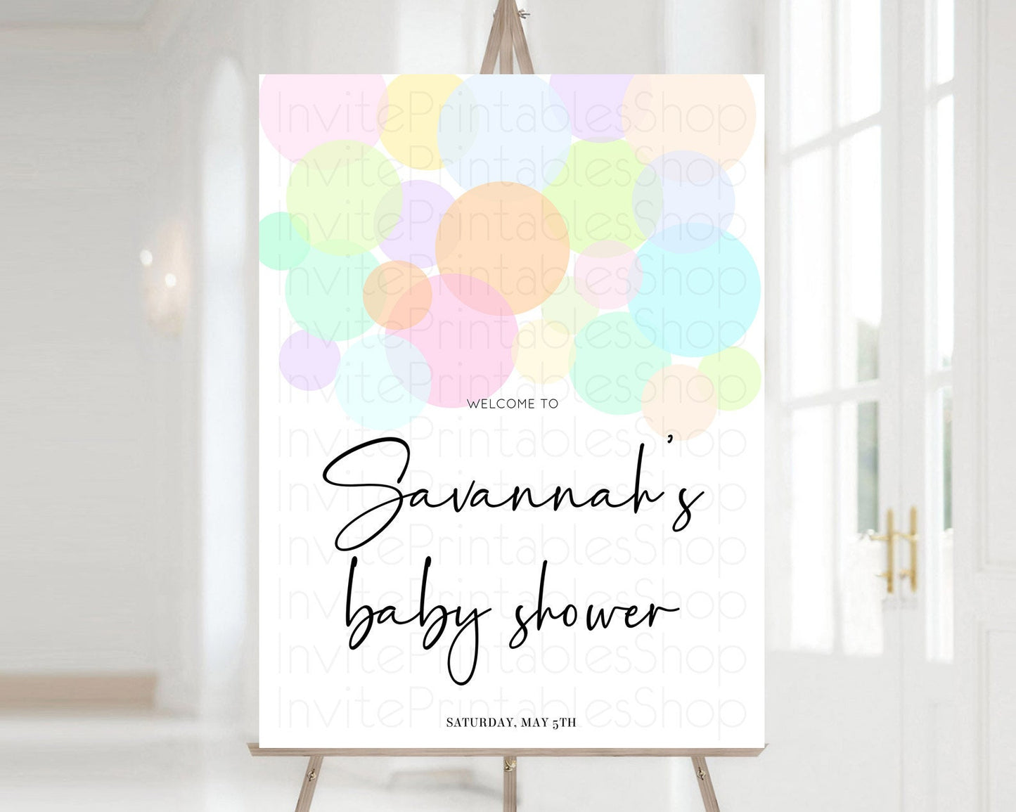 Rainbow Baby Shower Welcome Sign Pastel Welcome Board Pastel Rainbow Confetti Welcome Sign Colorful Bubbles Pastel Welcome Sign D10226