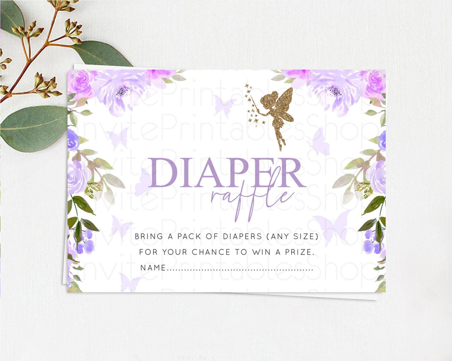 Fairy Diaper Raffle Card Fairy Diaper Insert Enchanted Garden Fairy Diaper Ticket Pastel Floral Butterfly Secret Garden Raffle Game D10910