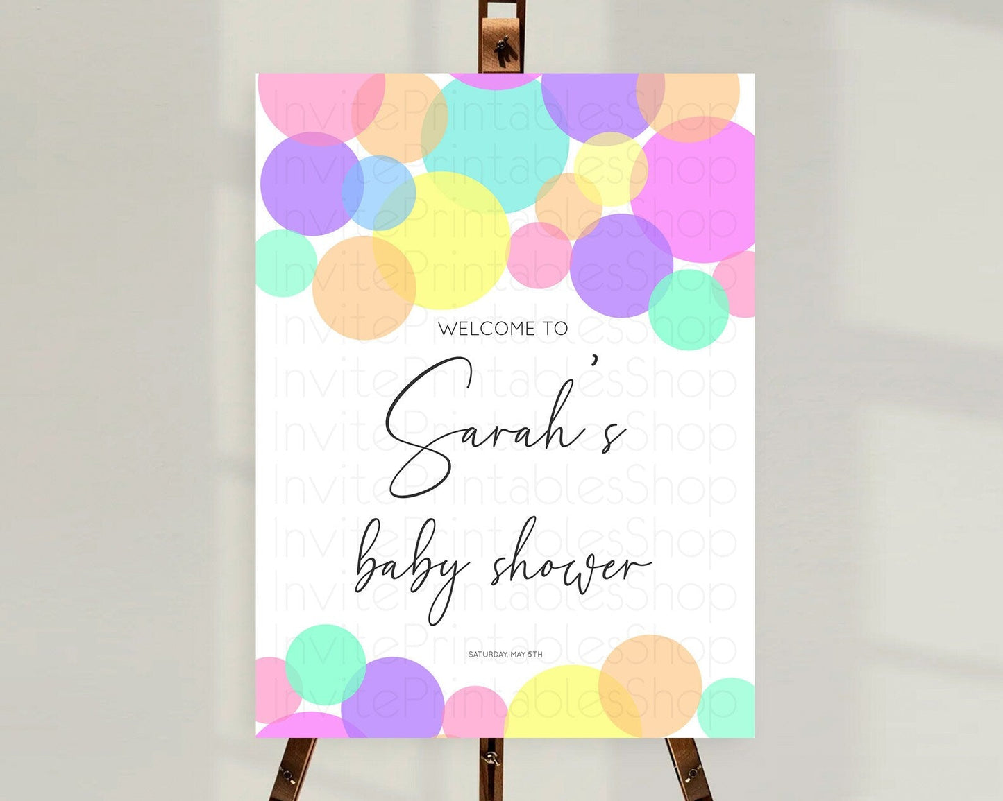 Rainbow Baby Shower Welcome Sign Pastel Welcome Board Pastel Rainbow Confetti Welcome Sign Colorful Bubbles Pastel Welcome Sign D10888
