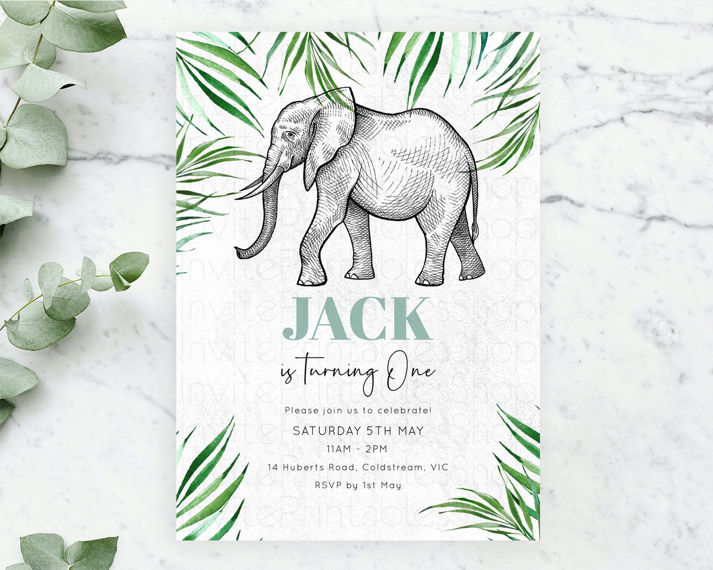 Elephant Birthday Invitation Elephant Invitation Elephant Birthday Safari Elephant Party TWO Wild ONE Jungle Adventure Zoo Birthday D10850