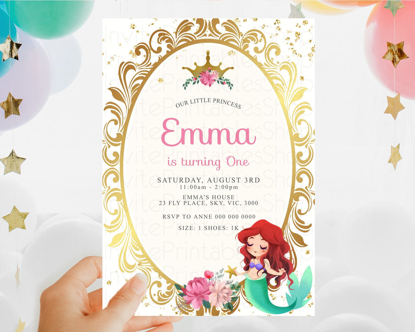 Princess Birthday Invitation Castle Invitation Royal Birthday Fairy Tale Enchanted Mirror Pastel Floral Garden 1st First Birthday D10133