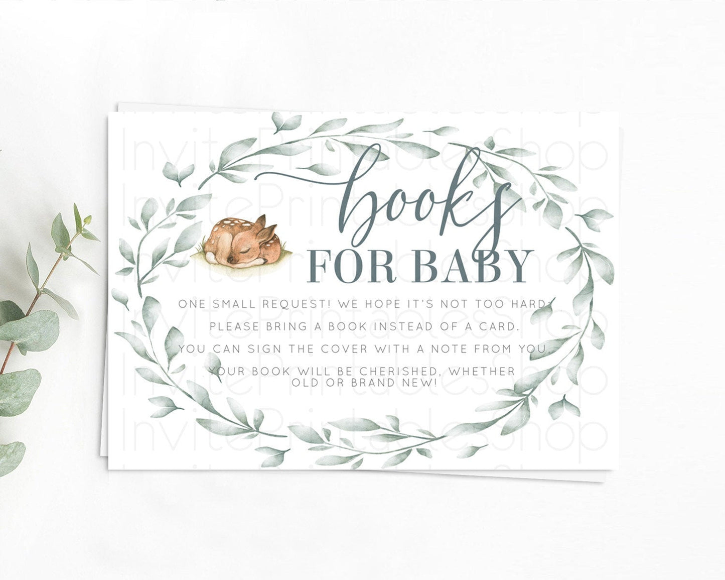 Fawn Books For Baby Card Deer Book Insert Floral Deer Book Card Enchanted Forest Butterfly Pastel Baby Shower Book Poem Request D10935