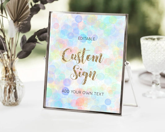 Editable Pastel Bubbles Sign Colorful Confetti Table Sign Decor Bubble Bath