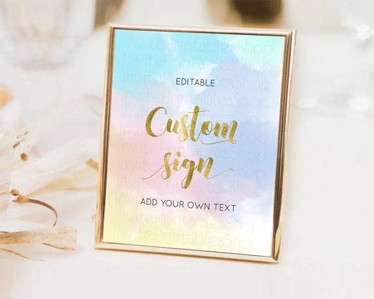 Editable Pastel Sign Ombre Table Sign Decor Pastel Ombre Rainbow Watercolor