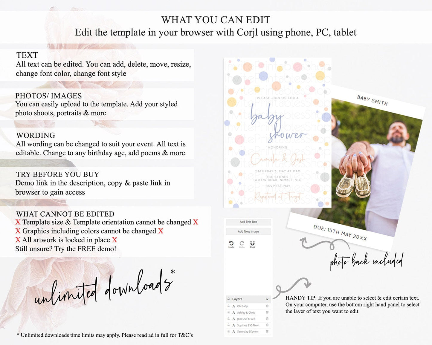 Pastel Rainbow Baby Shower Invitation, Colorful Confetti Sprinkles & Bubbles in Rainbow Soft Pink, Yellow, and Blue POP Invitation D10759