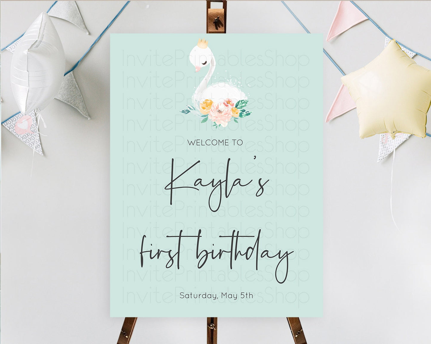 Swan Welcome Board Swan Princess Ballet Welcome Sign Enchanted Swan Lake Secret Garden Pastel Floral First Birthday Welcome Sign D10905