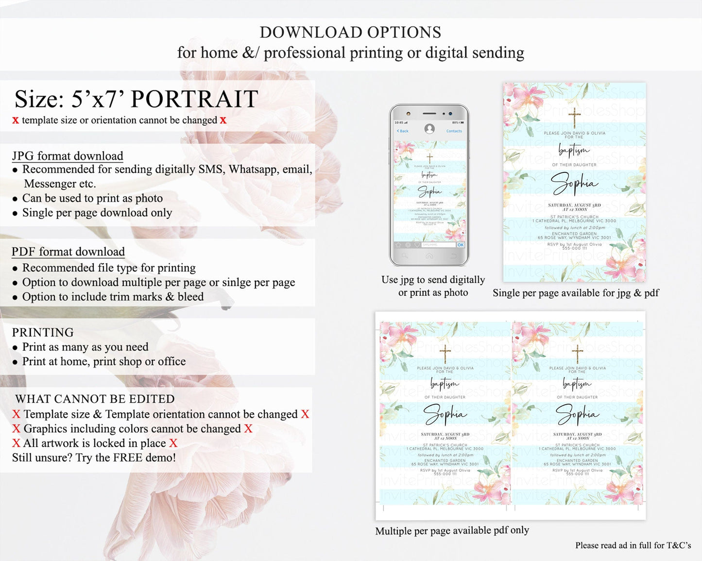 Secret Garden Baptism Invitation Wildflower Baptism Birthday Invite Pastel Flowers Christening Invite Enchanted Garden Boho Floral D10303