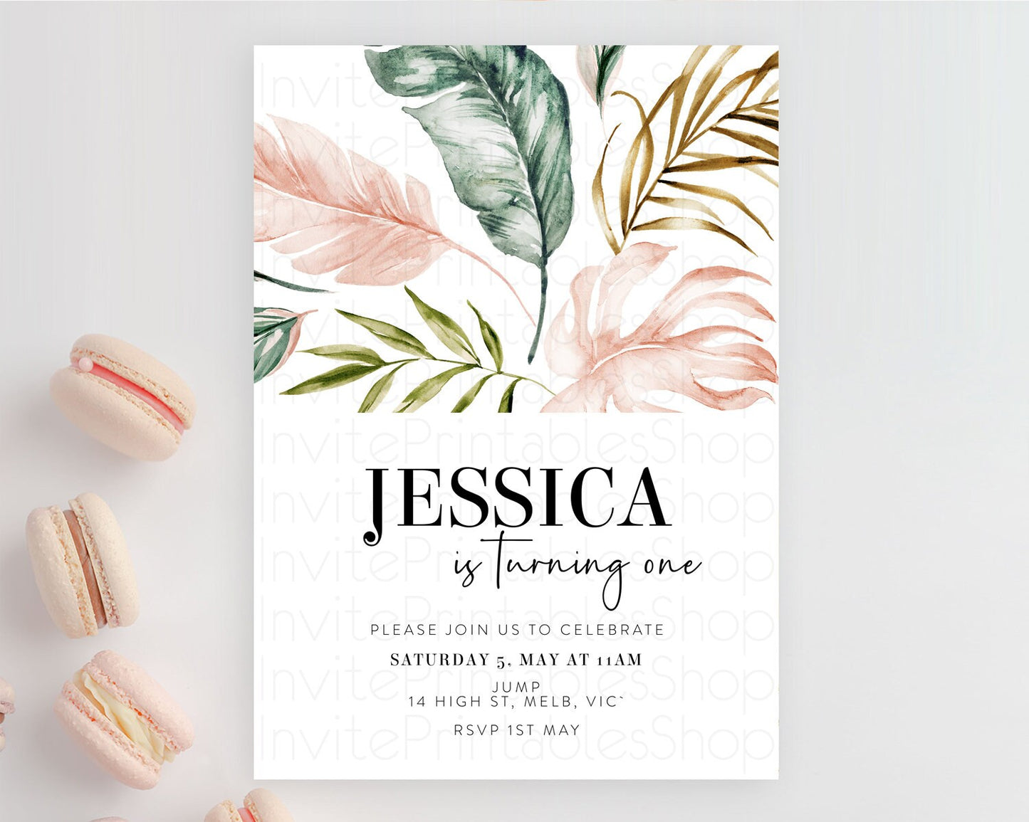 Tropical Invitation Tropical Birthday Invitation Tropical Floral Invitation Palm Leaf Fern Invite Frangipani White Orchid Invitation D11064