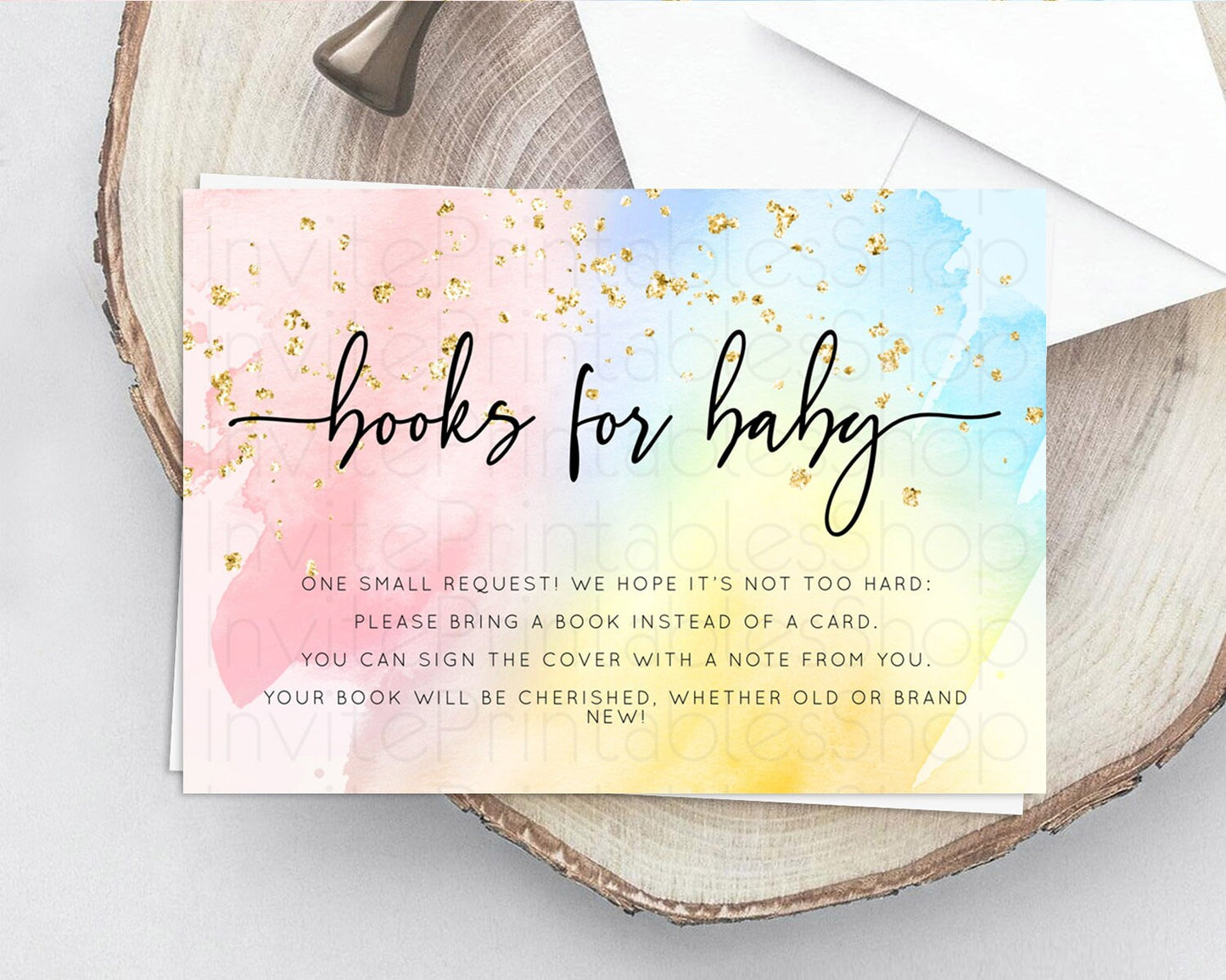 Pastel Books For Baby Card Pastel Rainbow Book Insert Colorful Ombre Watercolor Book Card Confetti Glitter Baby Book Poem Request D10557